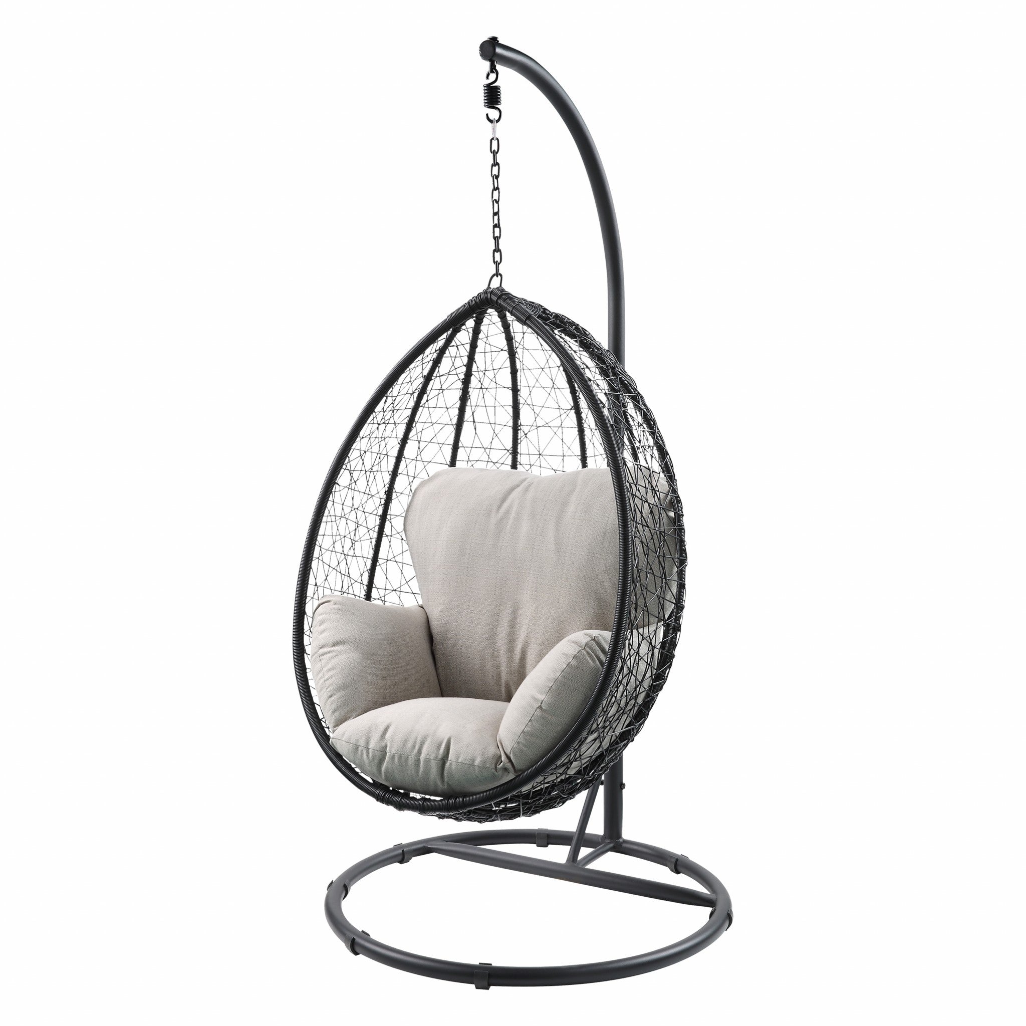 Beige and Black Hanging Pod Wicker Patio Swing Chair-0