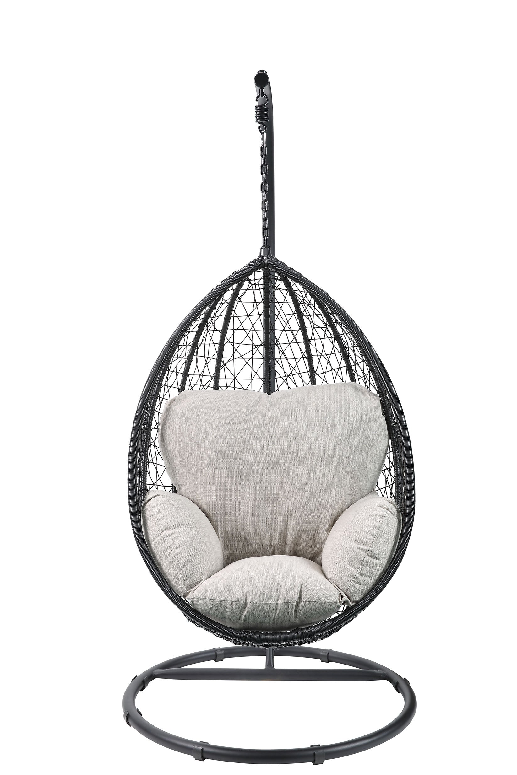 Beige and Black Hanging Pod Wicker Patio Swing Chair-2