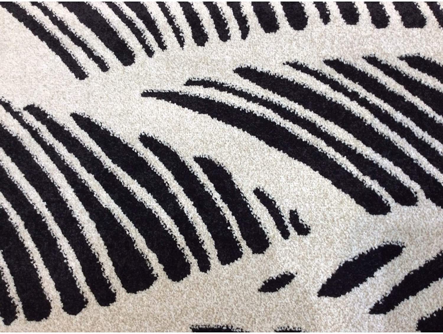 8'x11' Black White Machine Woven UV Treated Tropical Palm Leaves Indoor Outdoor Area Rug-2