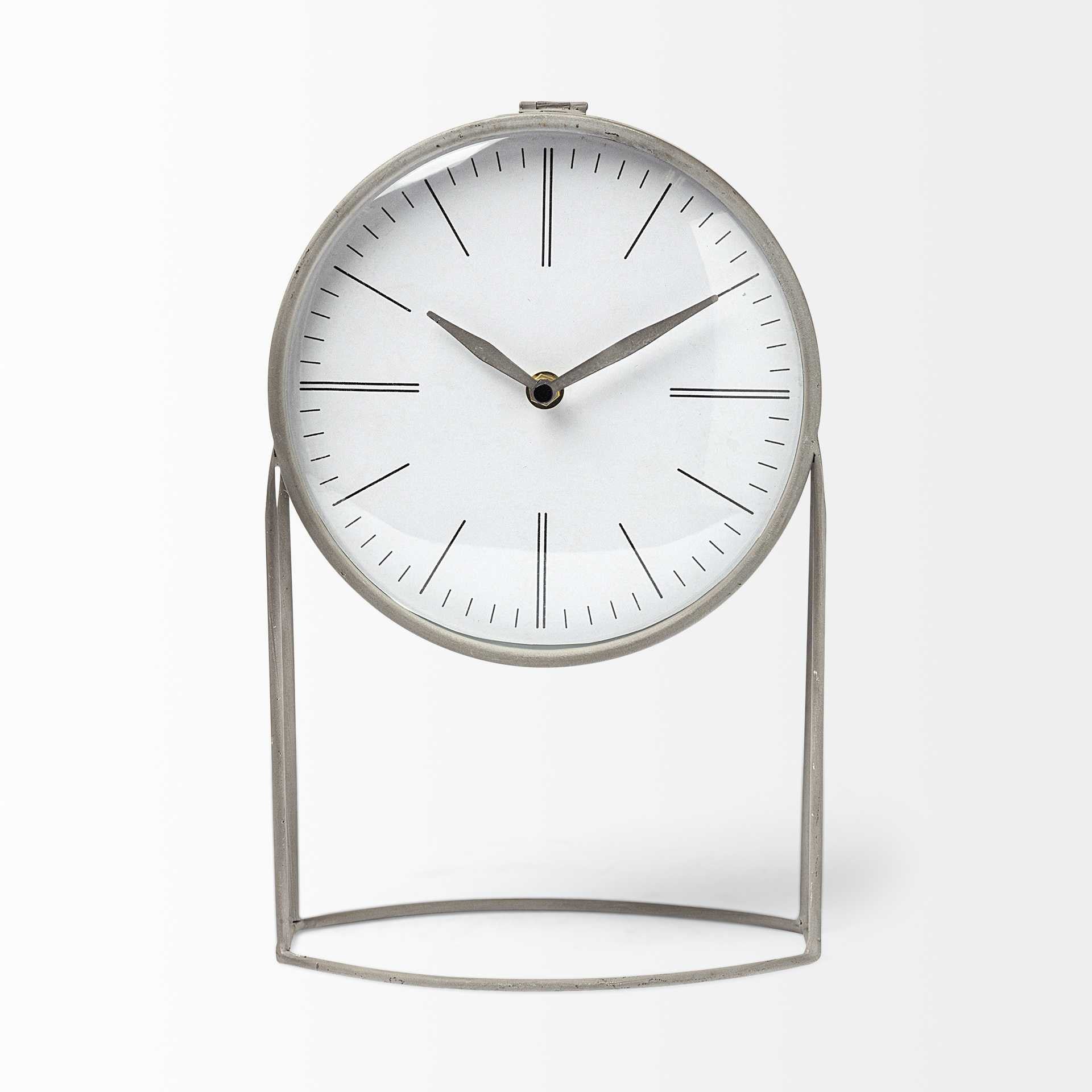 Gray Metal Circular Desk Table Clock Equipped with a Quartz Movement-0