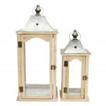 Load image into Gallery viewer, Set of 2 Brown Wood finished Frame Glass and Metal Top Lanterns-2
