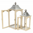 Load image into Gallery viewer, Set of 2 Brown Wood finished Frame Glass and Metal Top Lanterns-4
