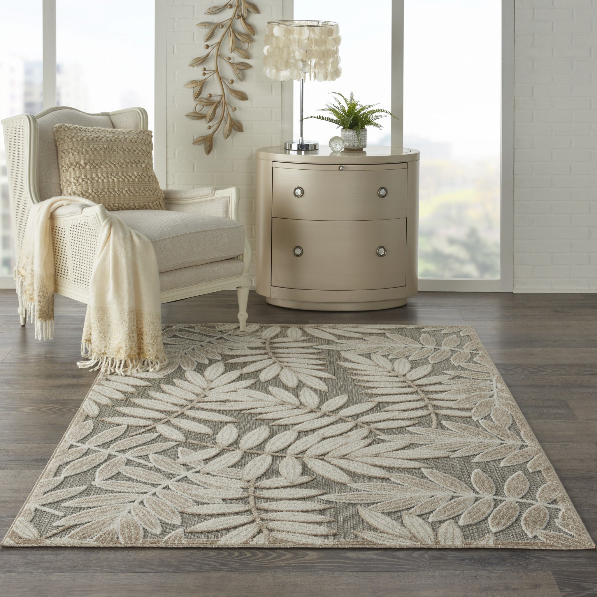 6’ x 9’ Natural Leaves Indoor Outdoor Area Rug-3