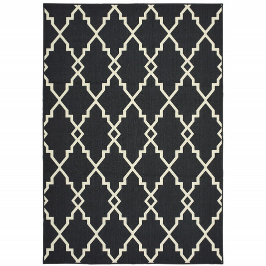 5’x8’ Black and Ivory Trellis Indoor Outdoor Area Rug-0