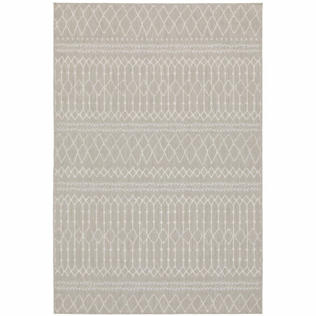 8’x11’ Gray and Ivory Geometric Indoor Outdoor Area Rug-0