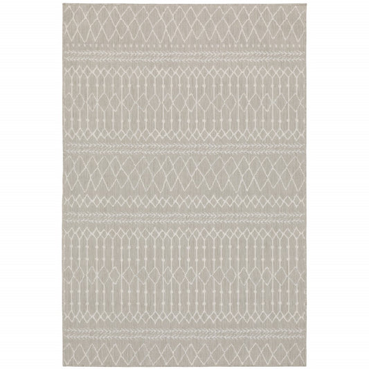 8’x11’ Gray and Ivory Geometric Indoor Outdoor Area Rug-0