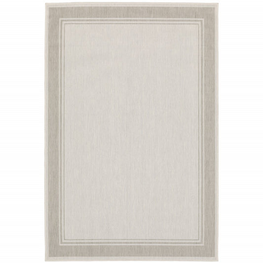 7’x9’ Ivory and Gray Bordered Indoor Outdoor Area Rug-0