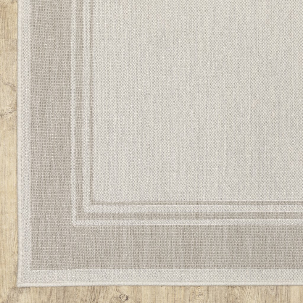 7’x9’ Ivory and Gray Bordered Indoor Outdoor Area Rug-3