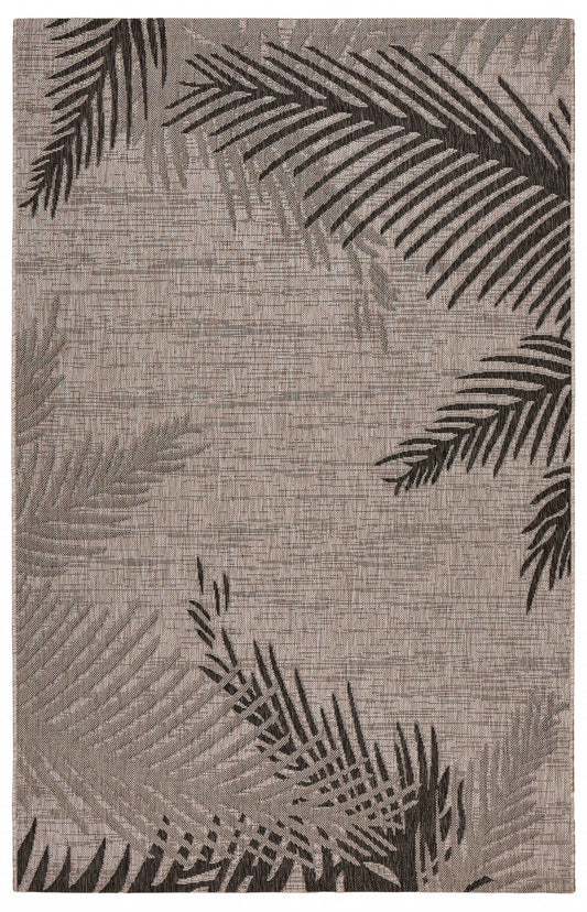 5’ x 7’ Beige Palm Leaves Indoor Outdoor Area Rug-0