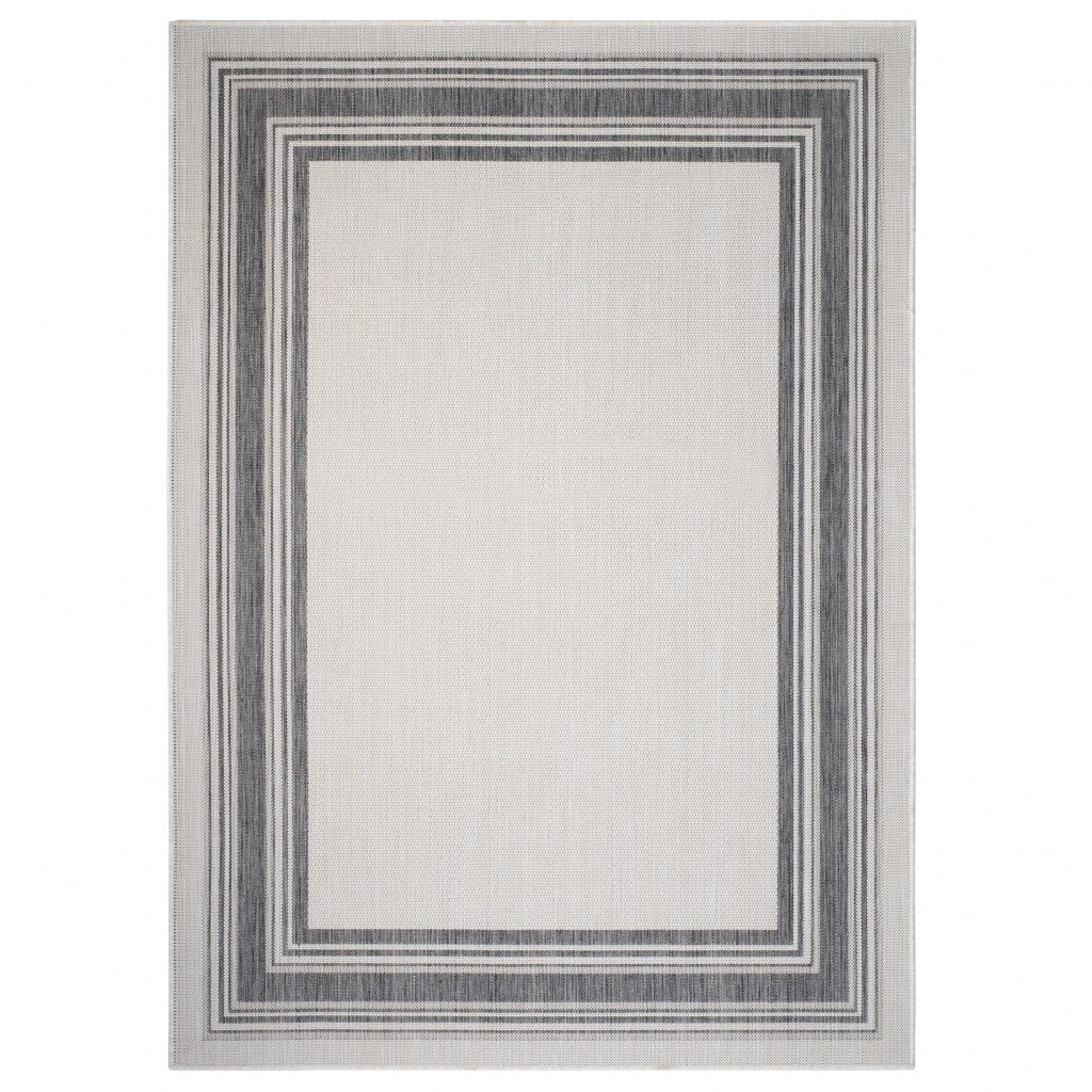 5’ x 7’ Gray Framed Indoor Outdoor Area Rug-0