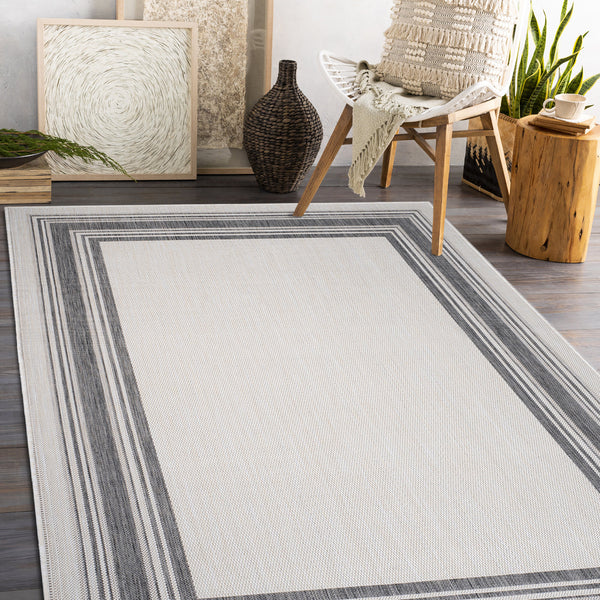 5’ x 7’ Gray Framed Indoor Outdoor Area Rug-4