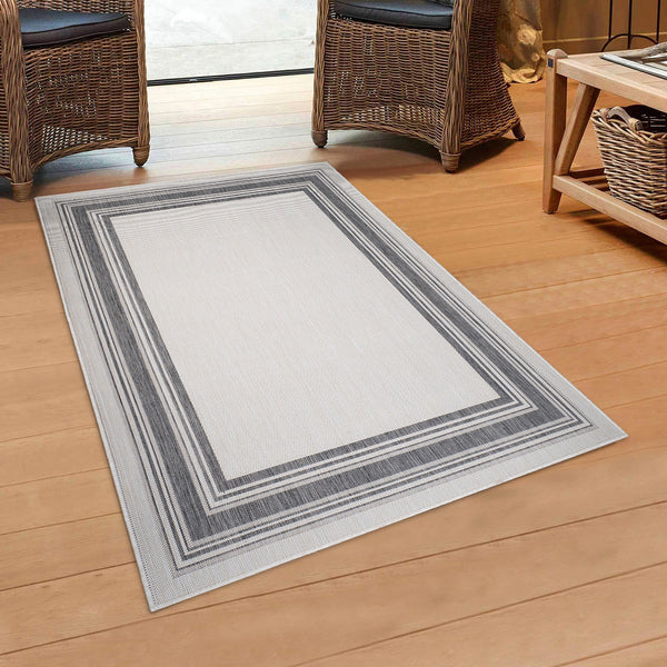 5’ x 7’ Gray Framed Indoor Outdoor Area Rug-5