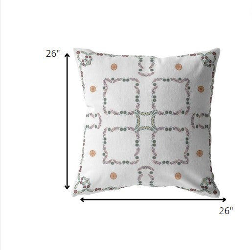 26” White Floral Indoor Outdoor Throw Pillow-4