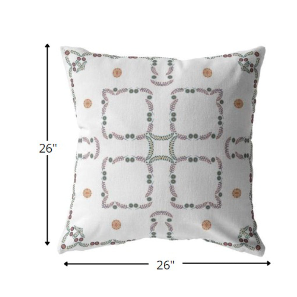 26” White Floral Indoor Outdoor Zippered Throw Pillow-4