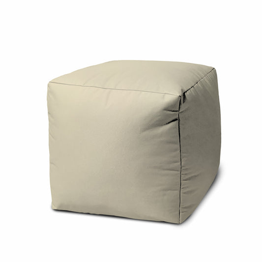 17" Cool Neutral Ivory Solid Color Indoor Outdoor Pouf Ottoman-0