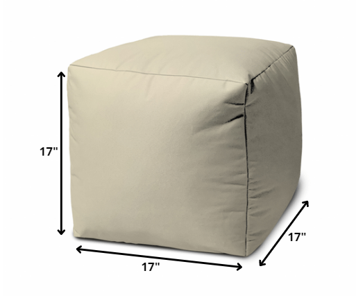 17" Cool Neutral Ivory Solid Color Indoor Outdoor Pouf Ottoman-1