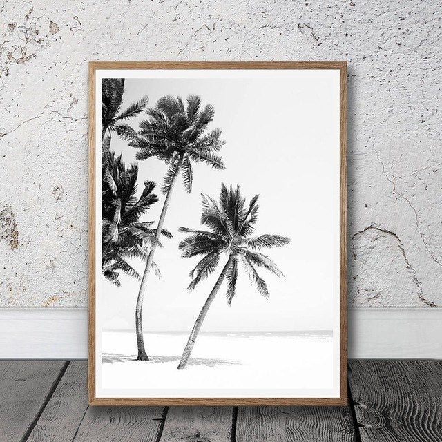 Beach Art Decor Black and White Palm Trees Canvas