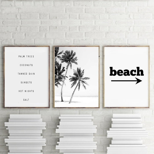 Beach Art Decor Black and White Palm Trees Canvas