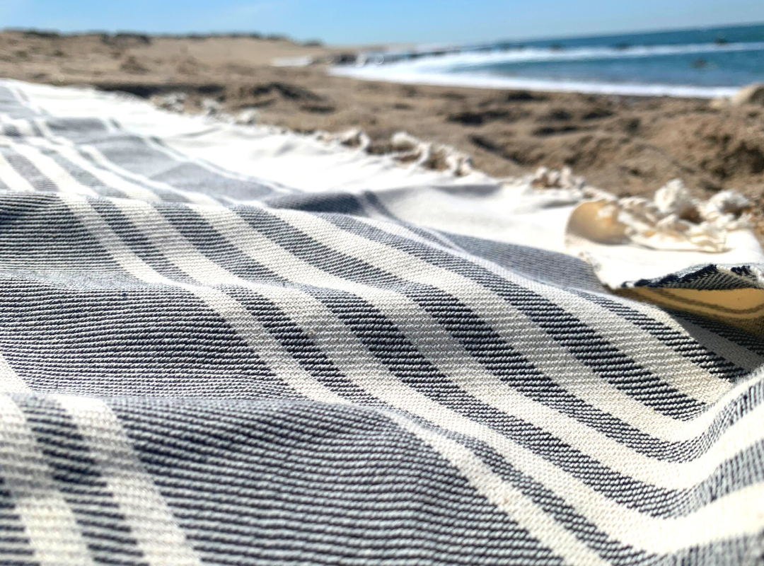 Grey Striped Beach Towel