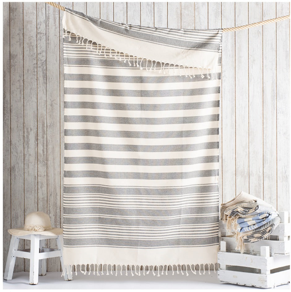 Grey Striped Beach Towel