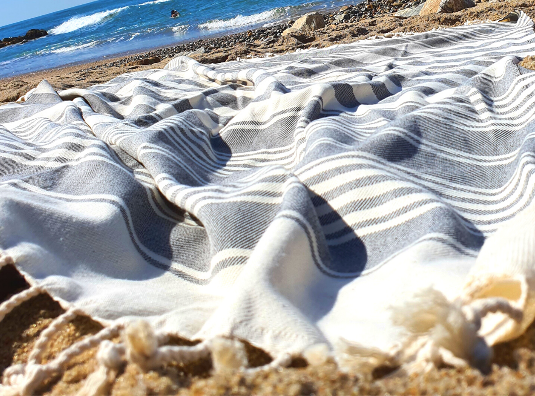 Grey Striped Beach Towel