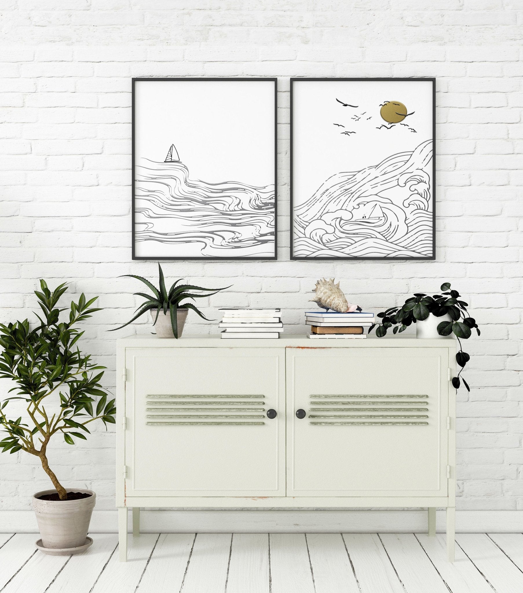 Paintings of Beach | Set of 2 Wall Art Prints