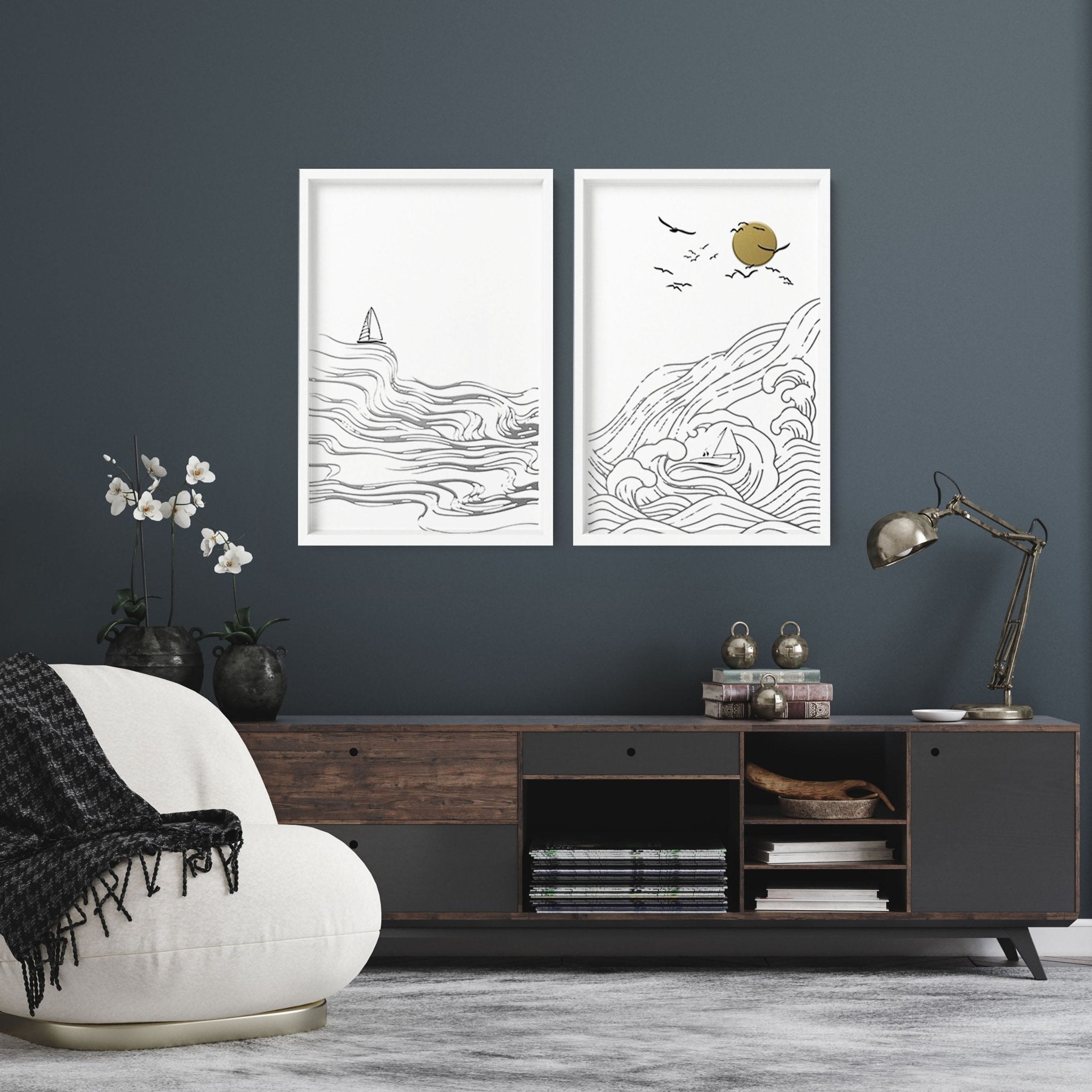 Paintings of Beach | Set of 2 Wall Art Prints